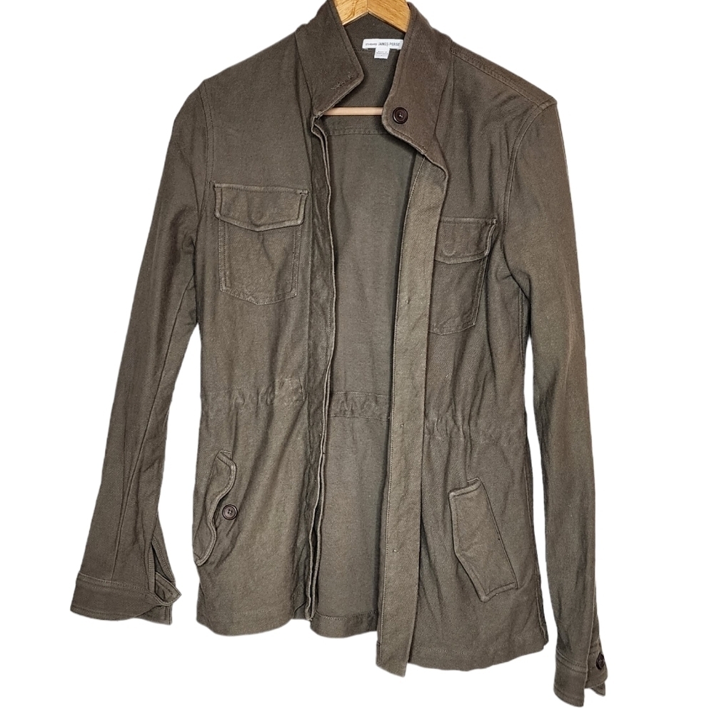 James Perse 100% Cotton Green Button Drawstring Twill Jacket Size 1 Size Small